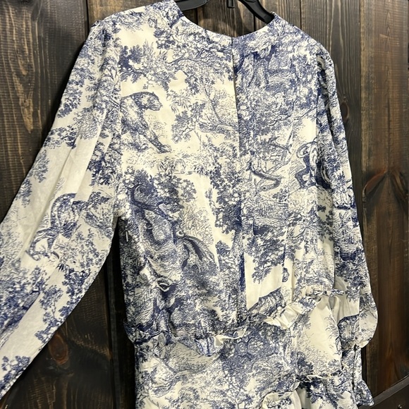 Moodie Wilderness Print Mini Dress M Toile Boho Nature Tiered Balloon Sleeves - Picture 2 of 13